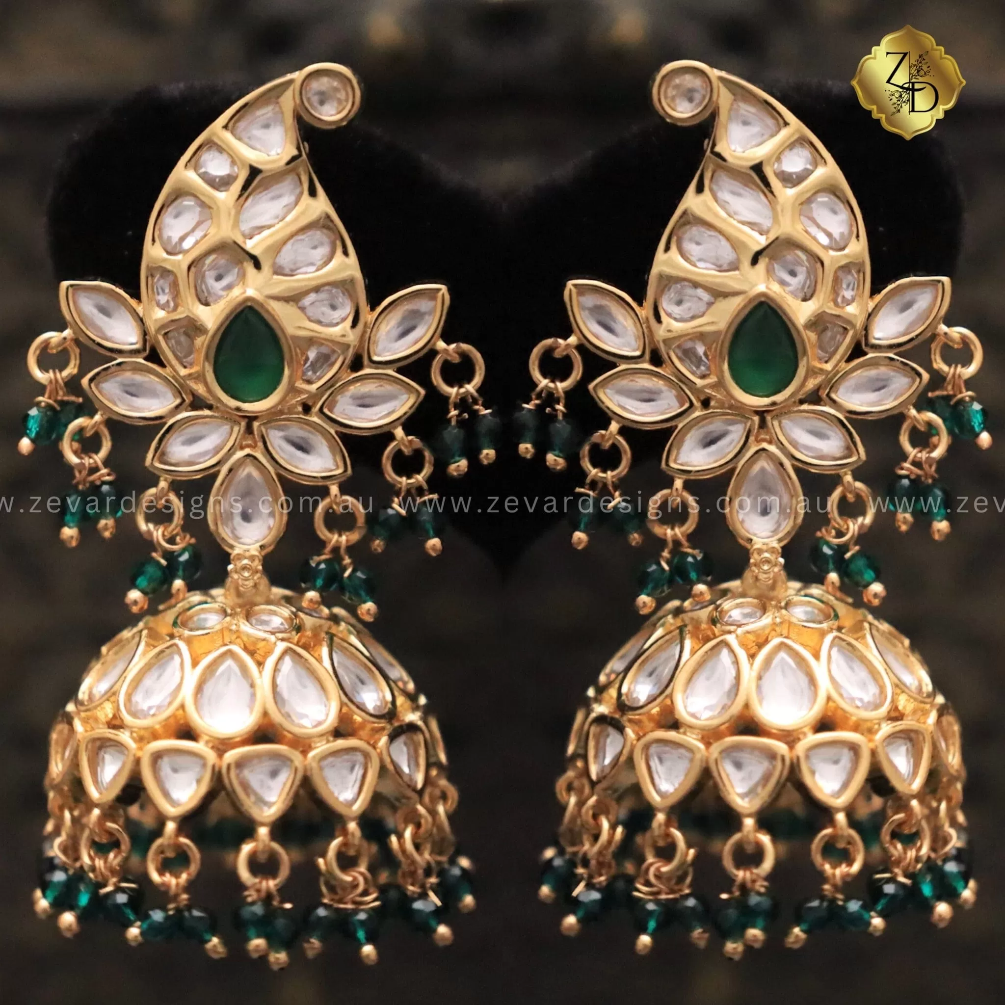 Kundan Polki Jhumki - Emerald Green