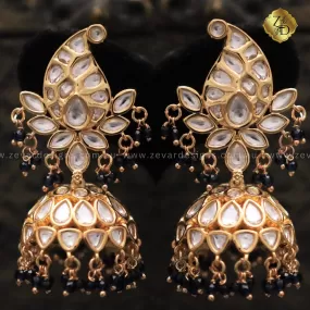 Kundan Polki Jhumki - Navy Blue