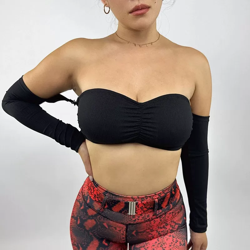 La Fitwear Top Off Shoulder Sleeve Black