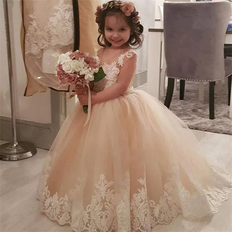 Lace Flower Girl First Communion Ball Gown