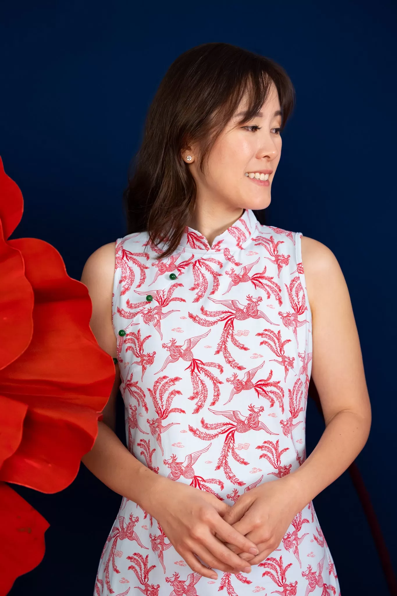 Ladies Harper Cheongsam - Blue-Red Phoenix