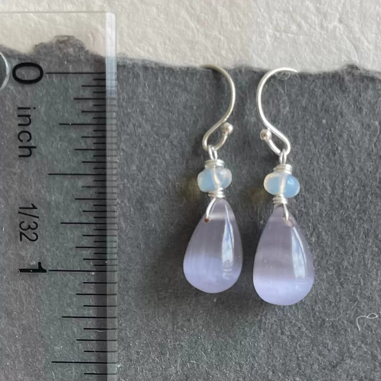 Lavender Cat's Eye Effect Opal Quartz Dangles