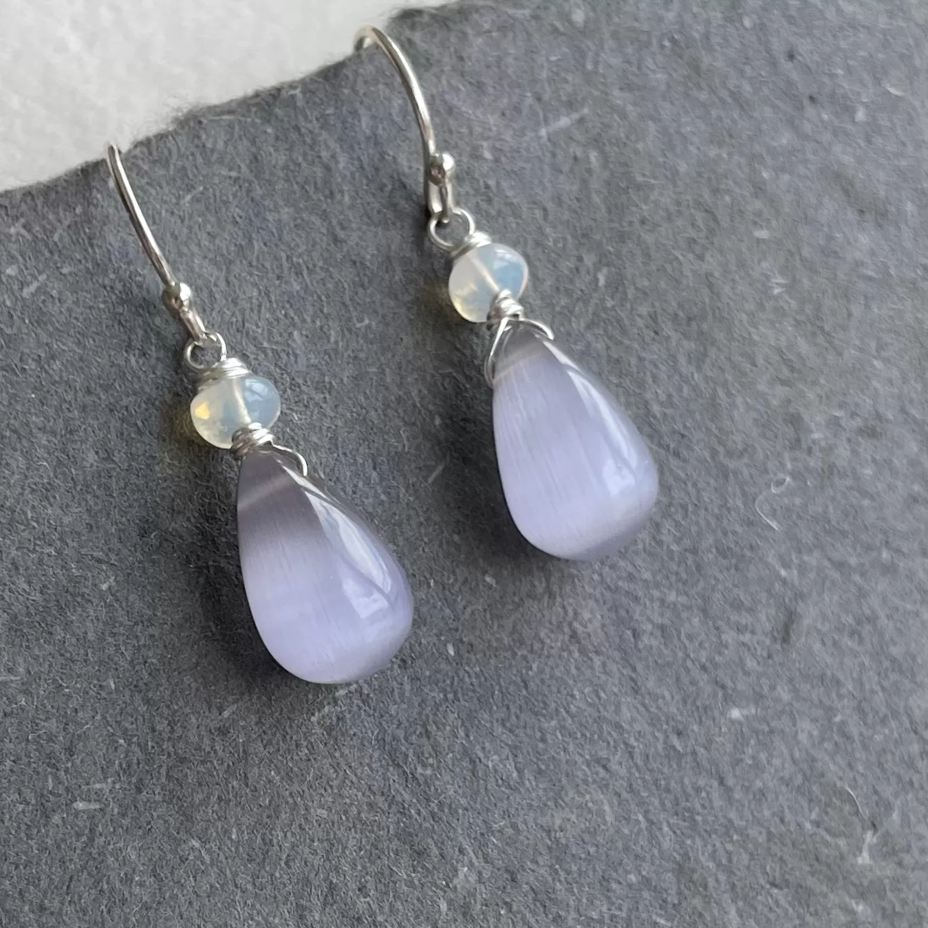 Lavender Cat's Eye Effect Opal Quartz Dangles