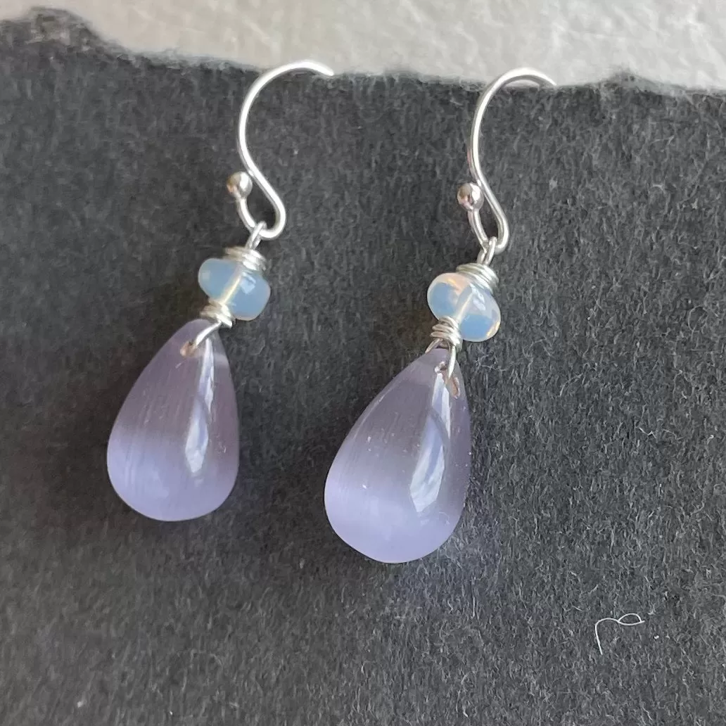 Lavender Cat's Eye Effect Opal Quartz Dangles