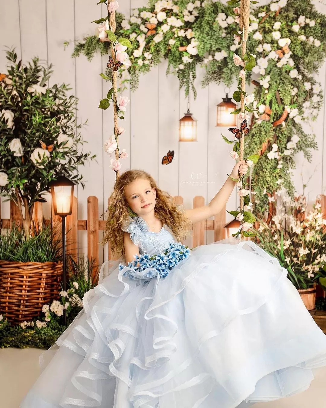 Light Blue Flower Girl Tulle Organza Ball Gown