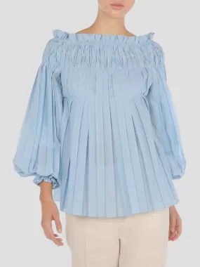 Light Blue Pleated Blouse