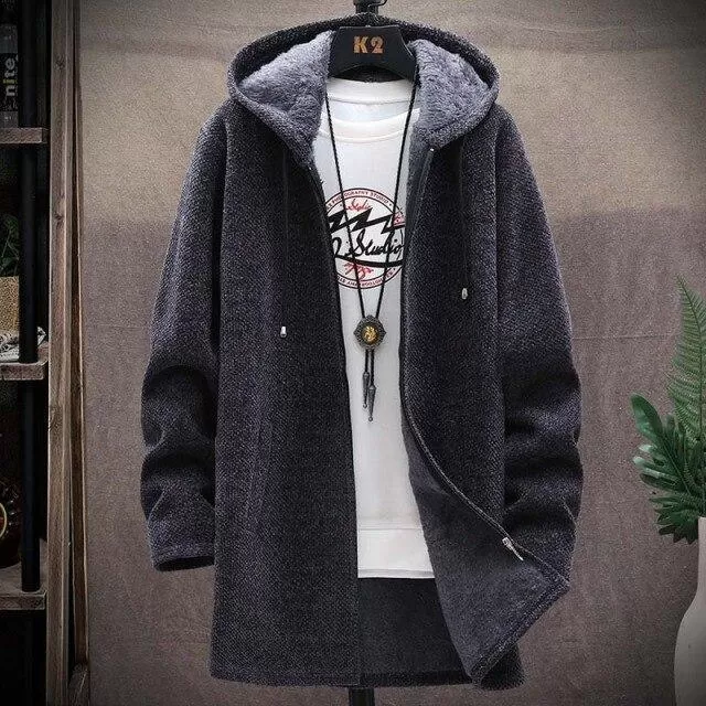 Long Hooded Cardigan Sweater For Men