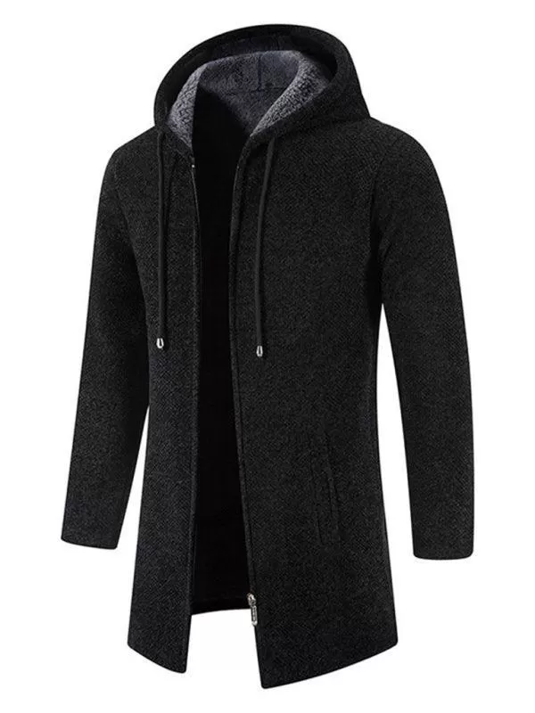 Long Hooded Zipper Men Cardigan Sweater