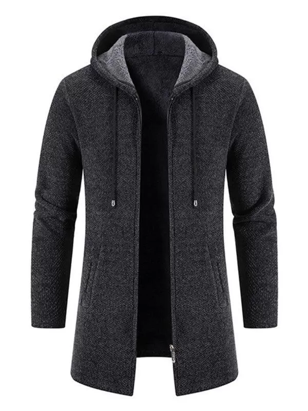 Long Hooded Zipper Men Cardigan Sweater