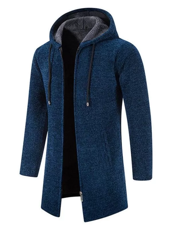 Long Hooded Zipper Men Cardigan Sweater