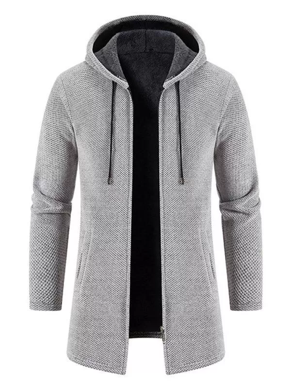 Long Hooded Zipper Men Cardigan Sweater