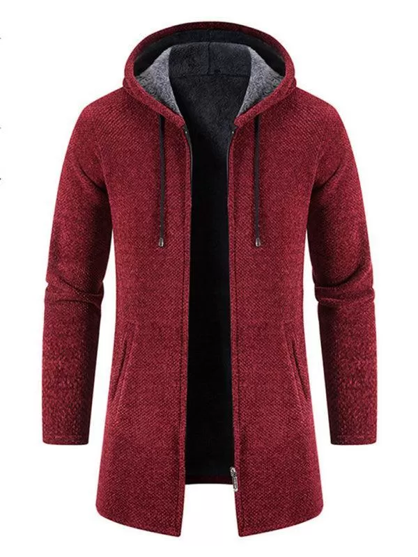 Long Hooded Zipper Men Cardigan Sweater