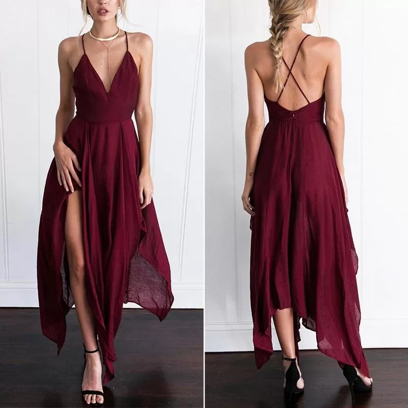 Long Maxi Dress Elegant Sleeveless Sling Vestido V Neck  Boho