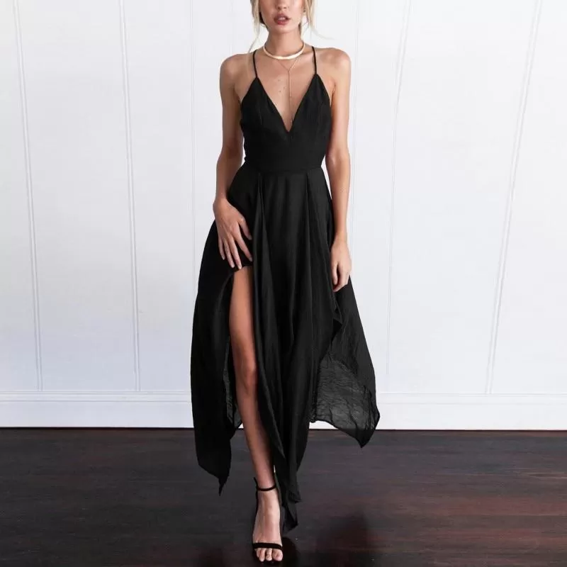 Long Maxi Dress Elegant Sleeveless Sling Vestido V Neck  Boho