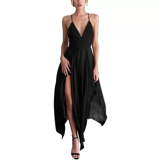 Long Maxi Dress Elegant Sleeveless Sling Vestido V Neck  Boho