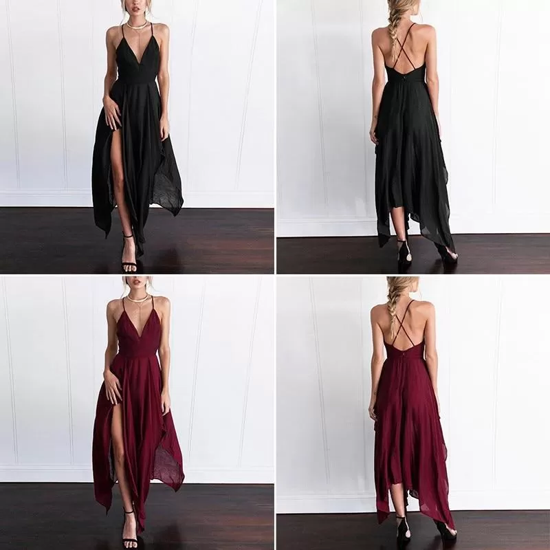 Long Maxi Dress Elegant Sleeveless Sling Vestido V Neck  Boho