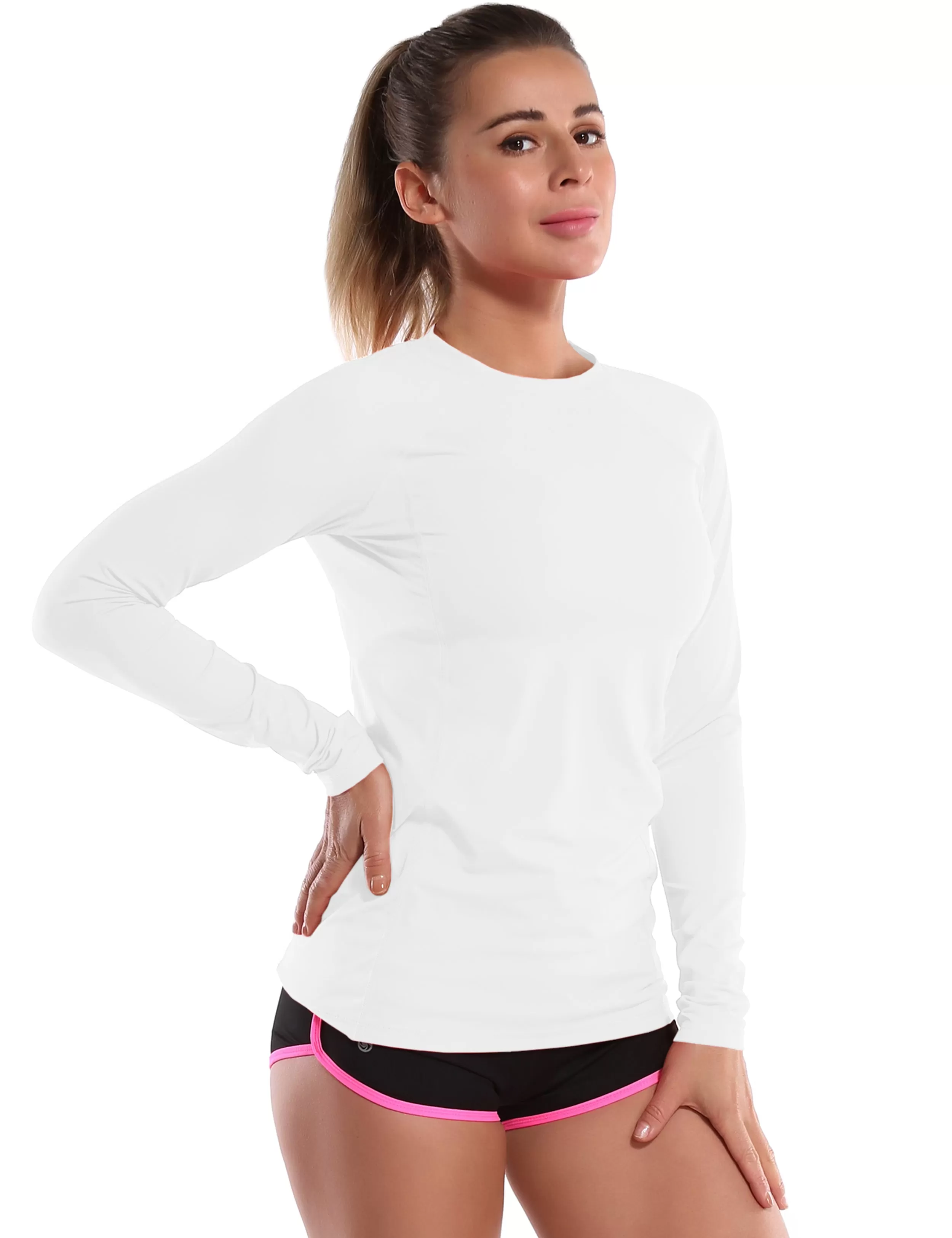 Long Sleeve UPF 50  Rashguard white_yogastudio