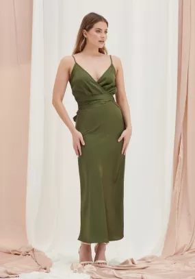 Louisa Tie Waist Cami Wrap Maxi Dress - Olive