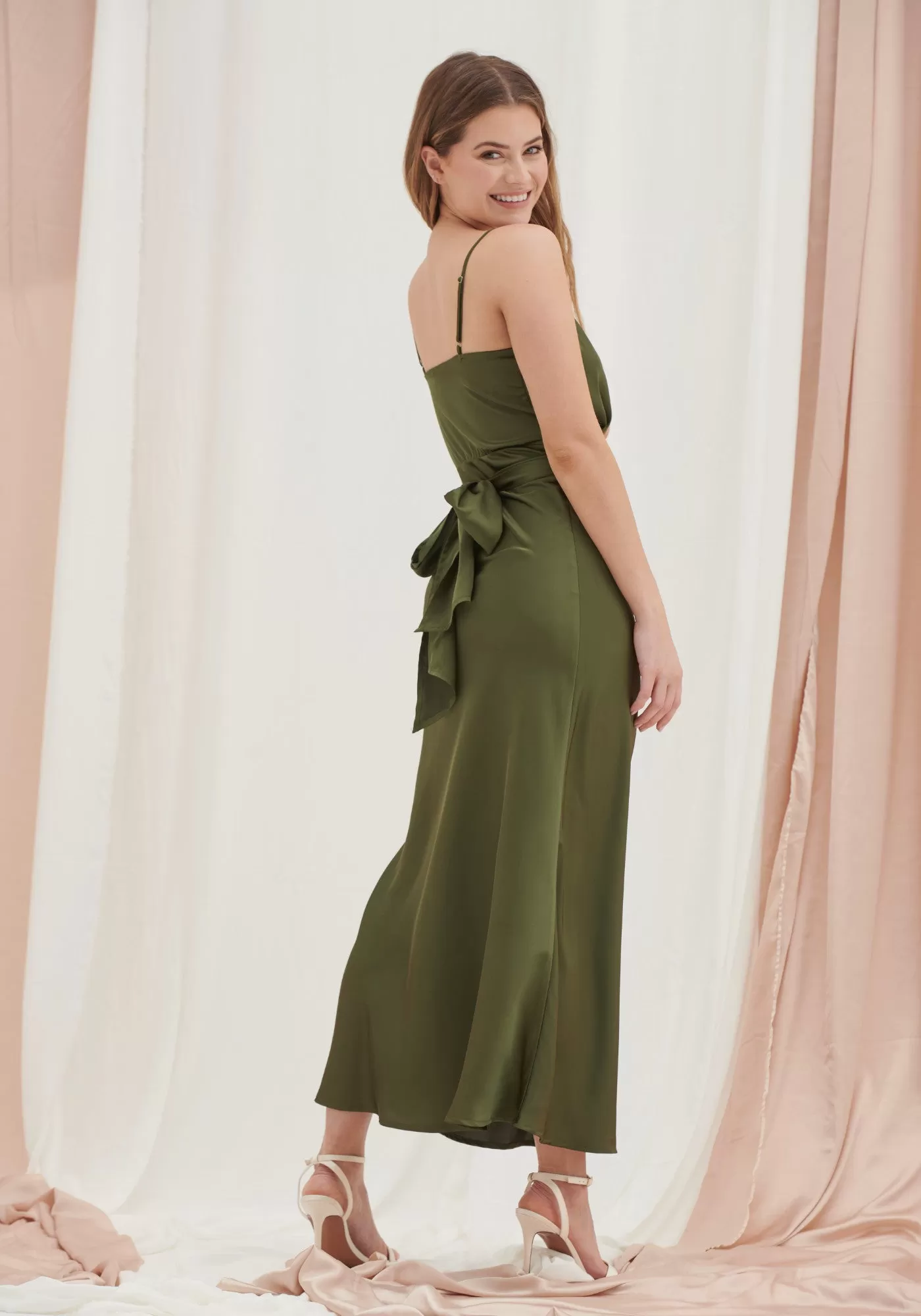 Louisa Tie Waist Cami Wrap Maxi Dress - Olive