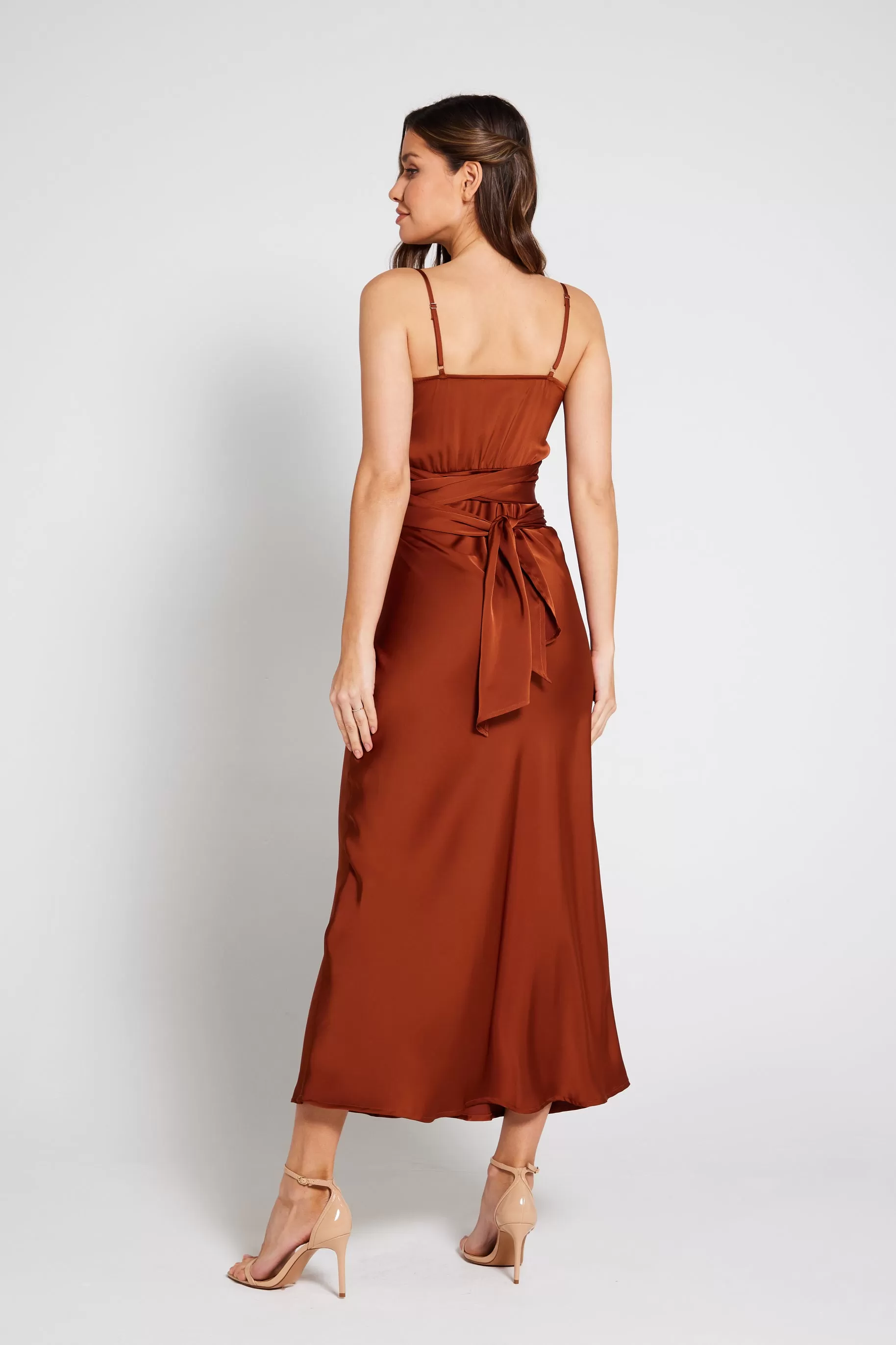 Louisa Tie Waist Cami Wrap Maxi Dress - Rust