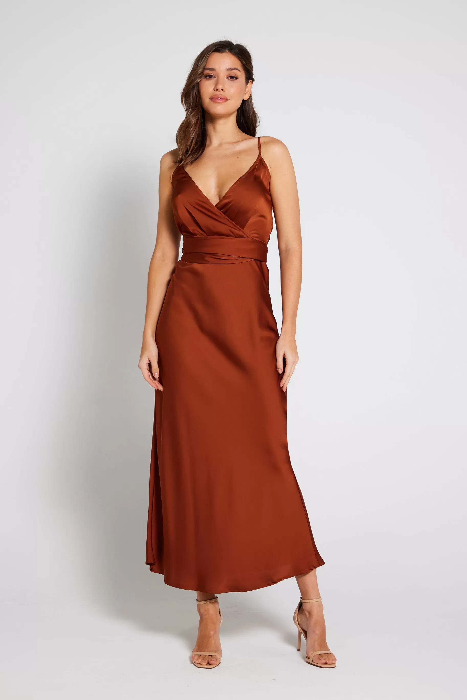 Louisa Tie Waist Cami Wrap Maxi Dress - Rust