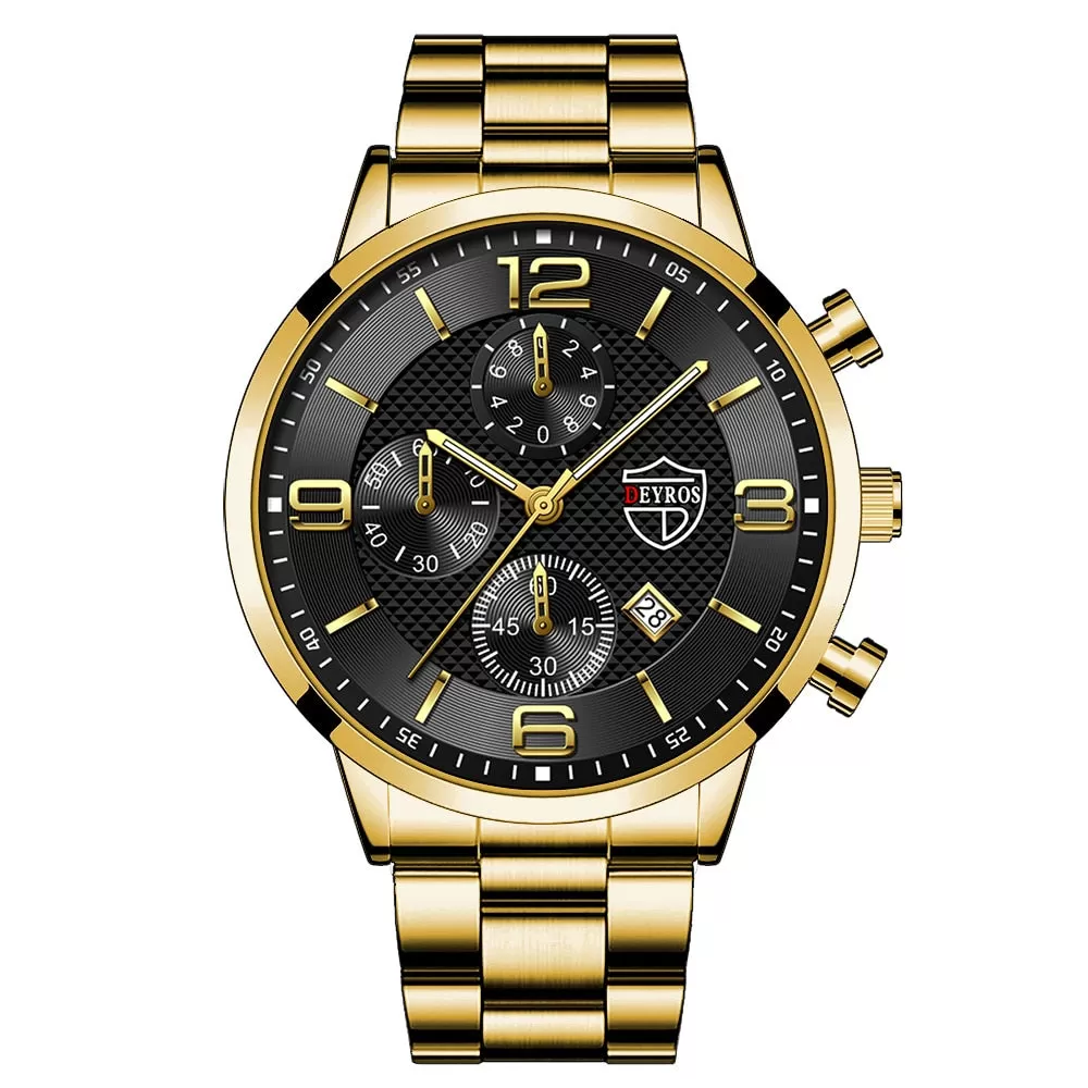 Luxury Mens Gold Bracelet Business Watches Stainless Steel Quartz Watch Male Sports Calendar Luminous Clock relogio masculino