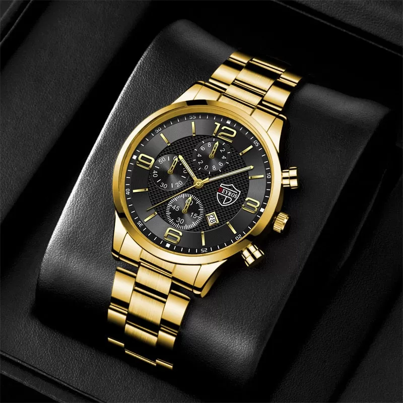 Luxury Mens Gold Bracelet Business Watches Stainless Steel Quartz Watch Male Sports Calendar Luminous Clock relogio masculino