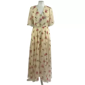 Maje Vanilla Rose Print Chiffon Cap Sleeve Maxi Dress S