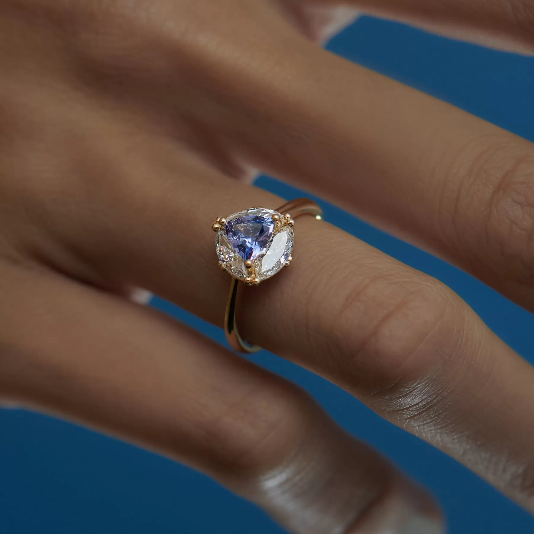 Marquise Diamond & Purple Trillion Sapphire Engagement Ring