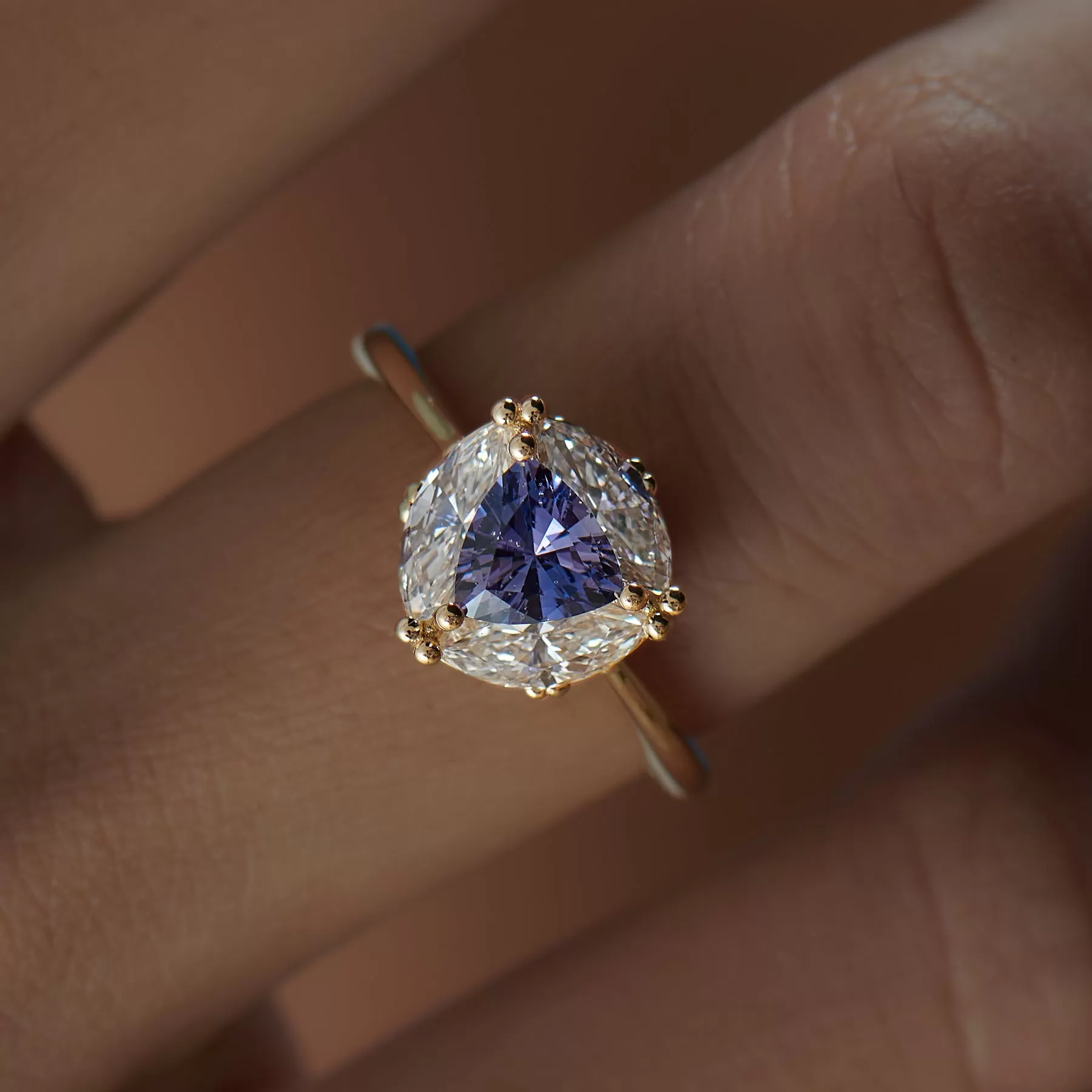 Marquise Diamond & Purple Trillion Sapphire Engagement Ring