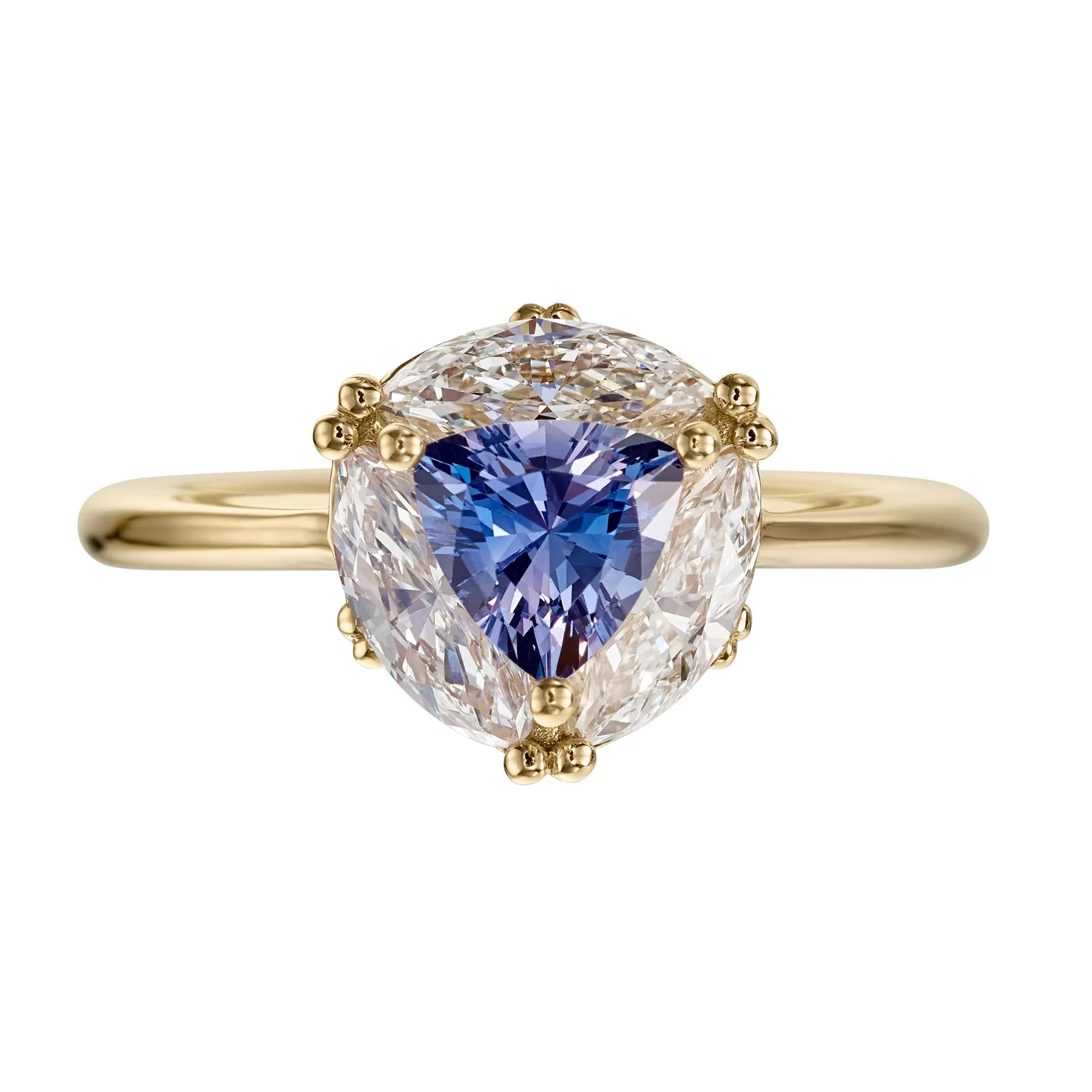 Marquise Diamond & Purple Trillion Sapphire Engagement Ring