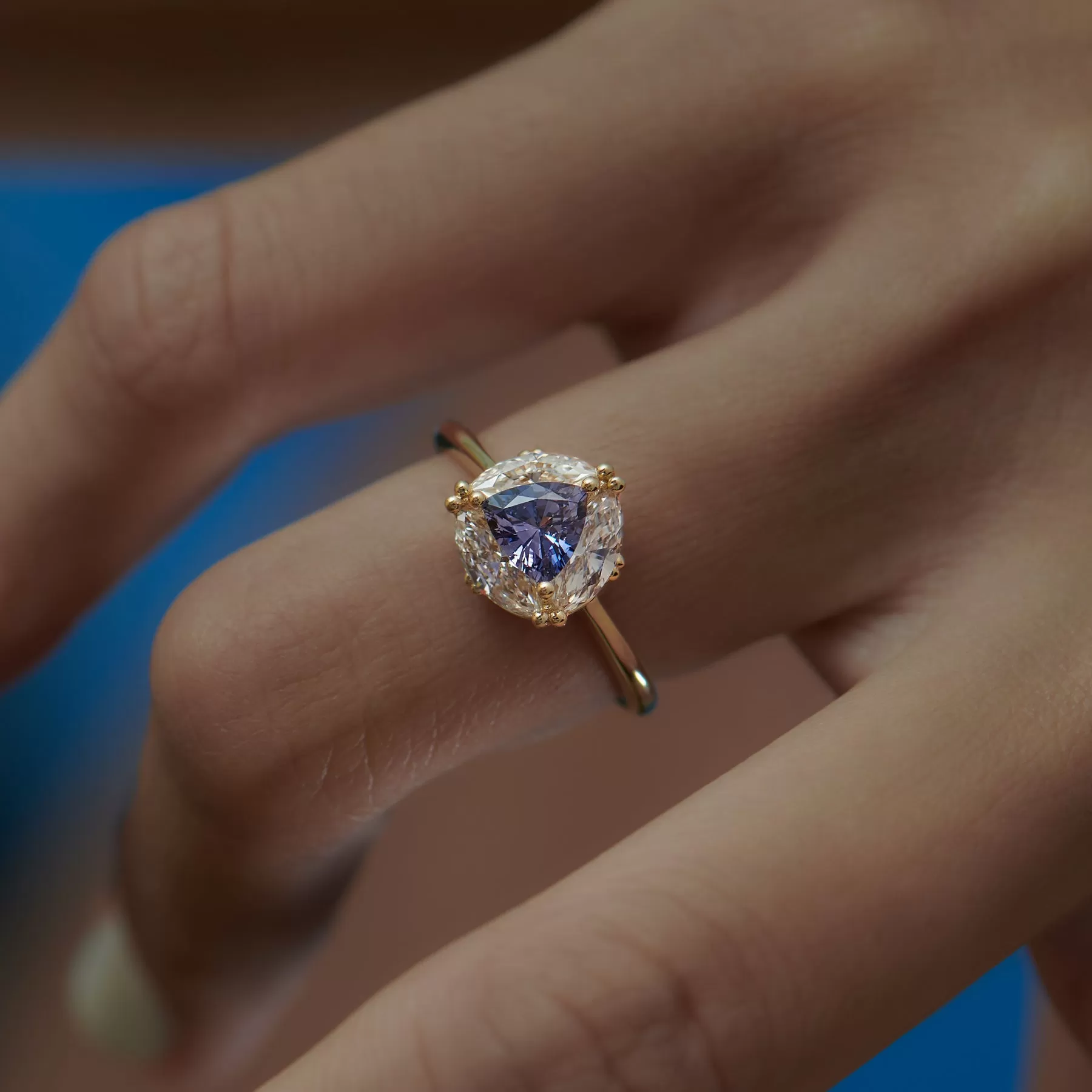 Marquise Diamond & Purple Trillion Sapphire Engagement Ring