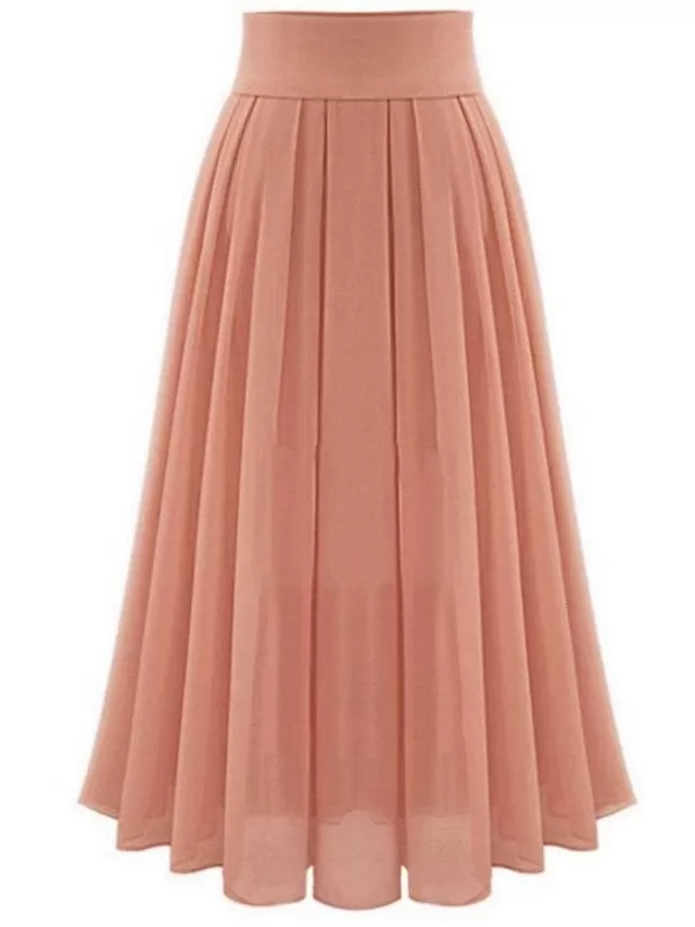 Maxi Chiffon Satin Pleated Patchwork Women's Skirt