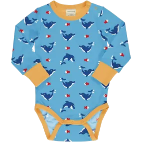 Maxomorra Dolphin Organic Cotton Long Sleeved Bodysuit