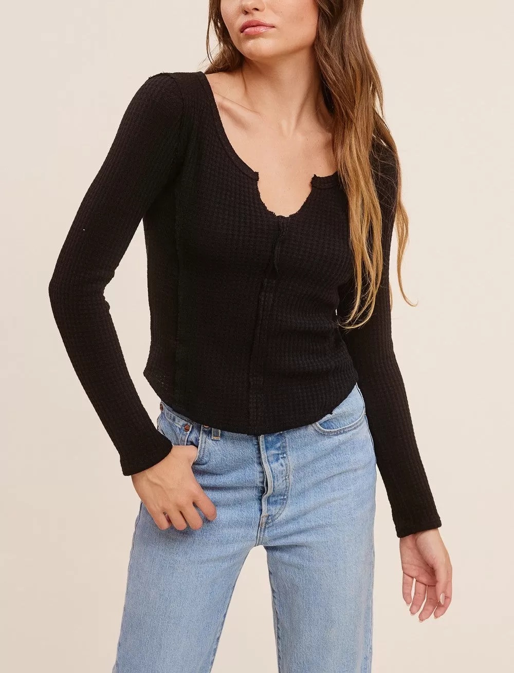 Maya Split Neck Waffle Top