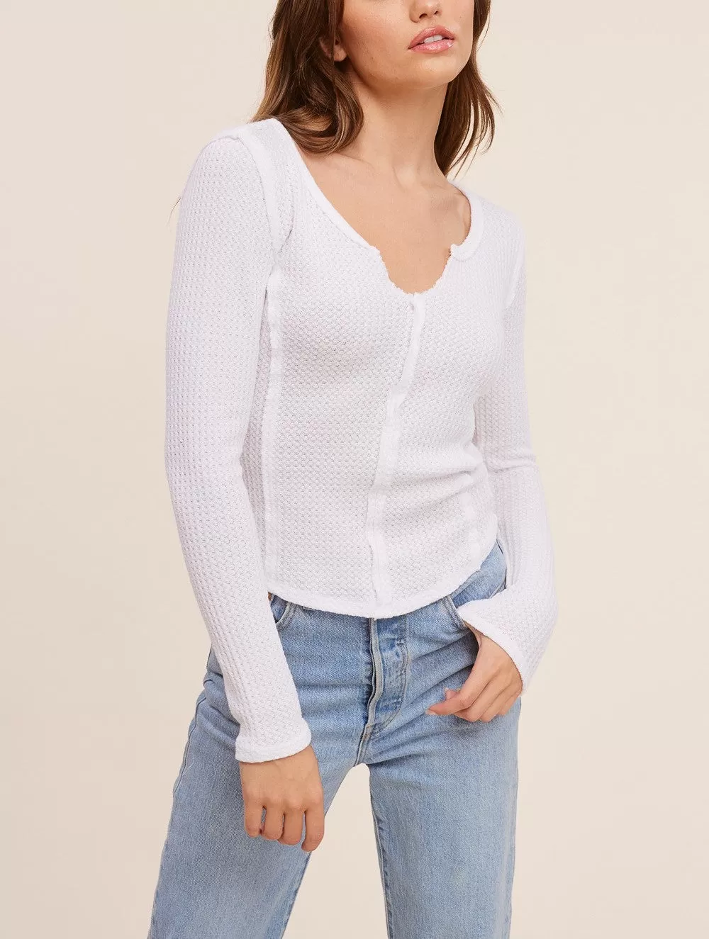 Maya Split Neck Waffle Top