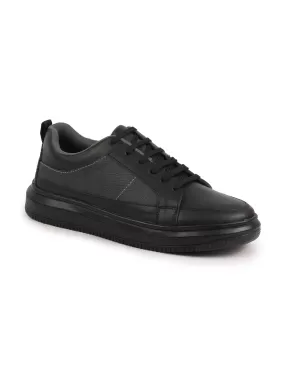 Men Black Classic Chunky Lace Up Sneaker Ankle Shoes|Walking|Low Top|Casual Shoe