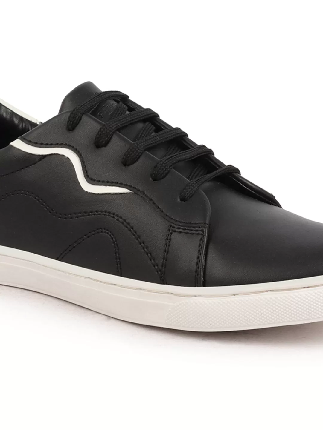 Men Black Classic Lace Up Elevated Look Sneaker Shoes with Contrast Sole|Low Ankle|Casual Shoe