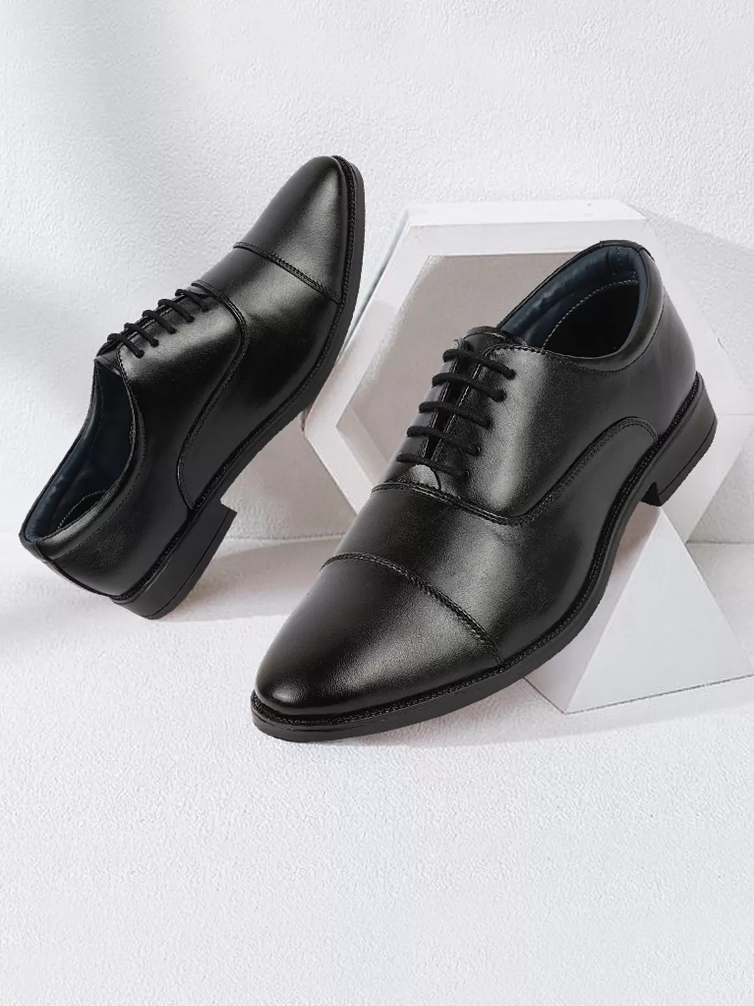 Men Black Formal Office Work Lace-Up Derby Shoes