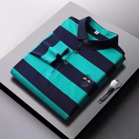 Men Cotton Embroidered Striped Polo