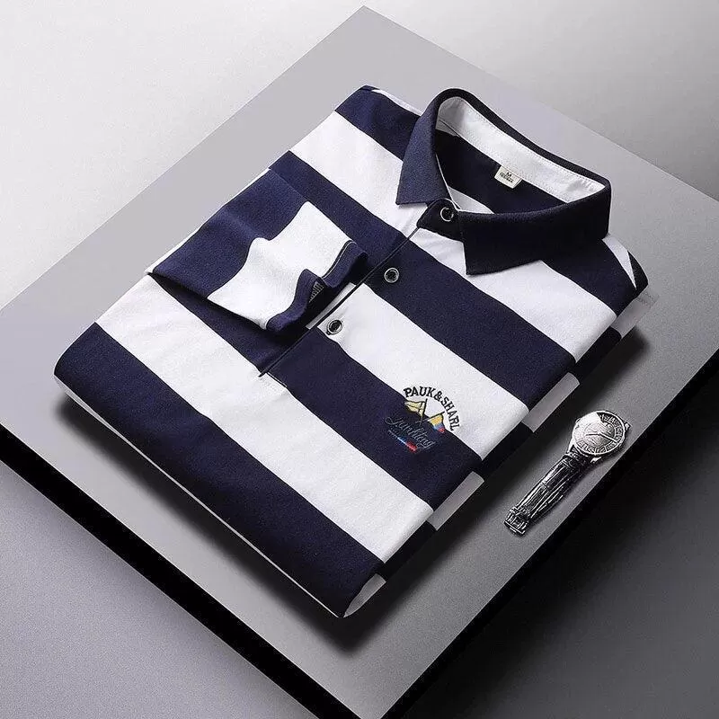 Men Cotton Embroidered Striped Polo