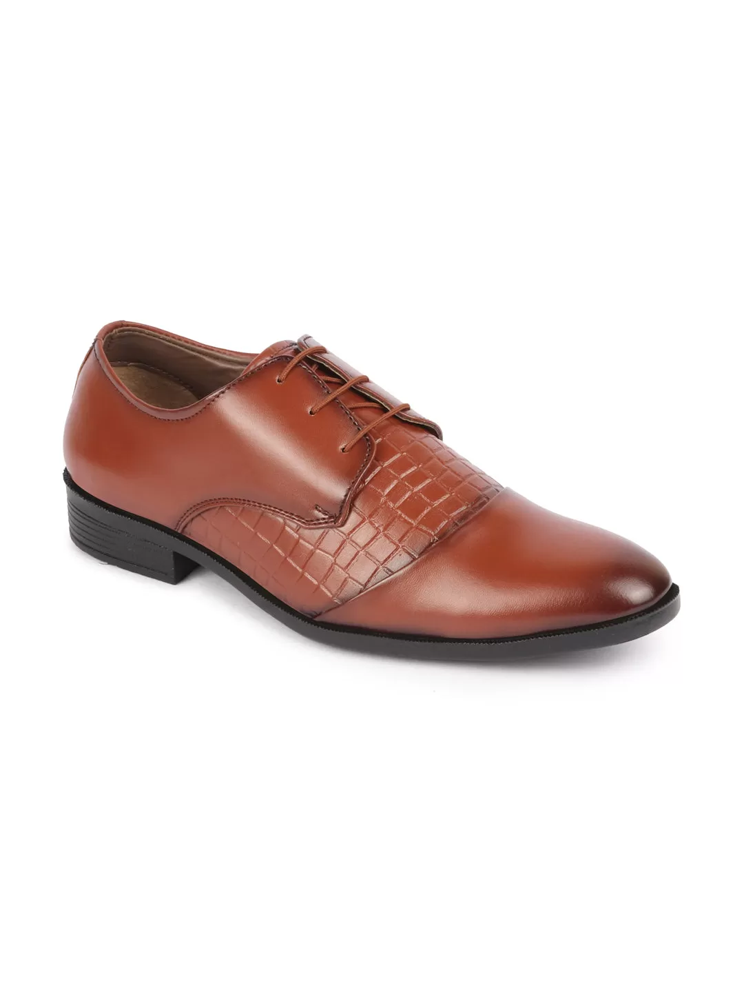 Men Tan Party Formal Office Comfort Embossed Design Lace Up Shoes