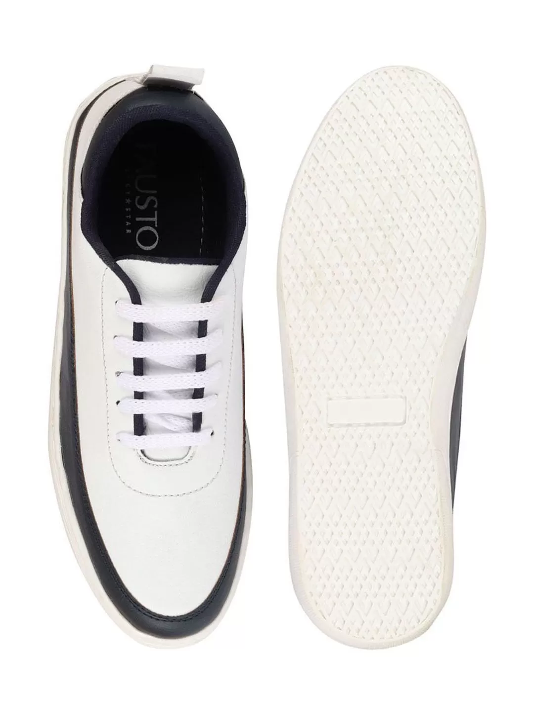 Men White/Navy Blue Lace Up Colorblocked Sneakers