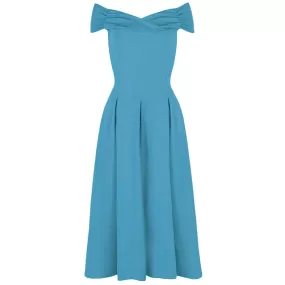 Mid Blue Crossover Vintage Bardot 50s Swing Dress