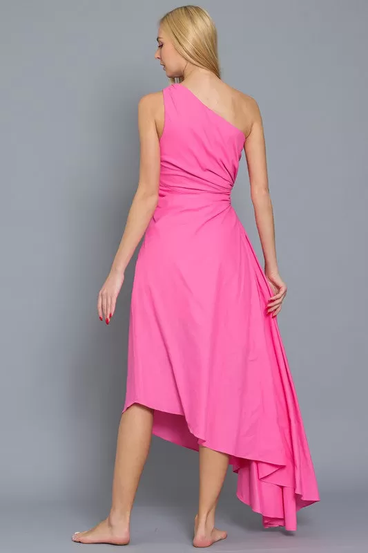 Miska One Shoulder Cut Out Gown Asymmetrical Gown - Pink