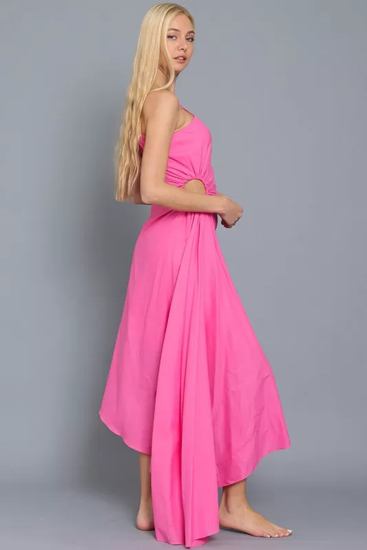 Miska One Shoulder Cut Out Gown Asymmetrical Gown - Pink