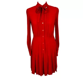 Miu Miu Scarlet Crepe Midi Shirtdress with Jewel Collar XS