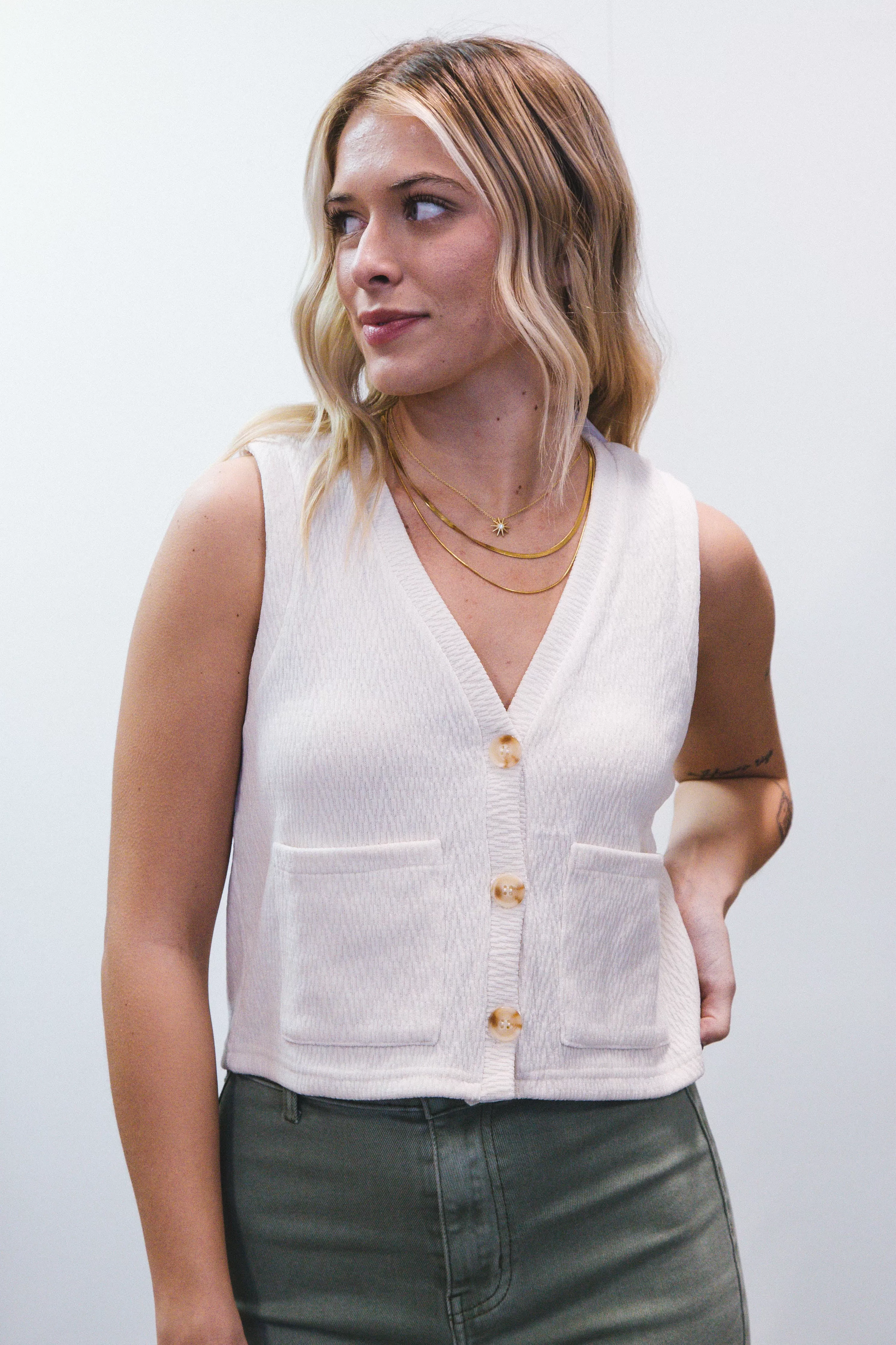 Mountain Air Button Knit Vest, Ivory | Sadie & Sage