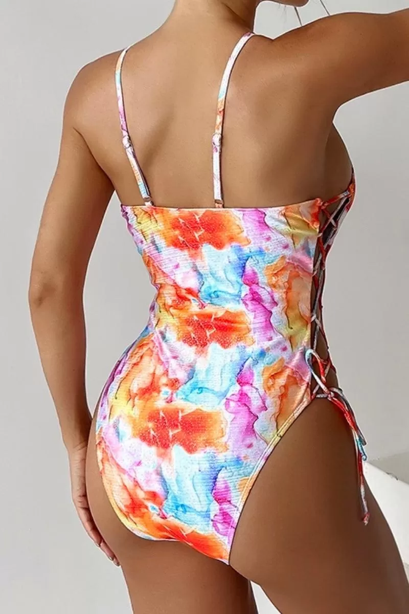 Multicolored Criss Cross One Piece Swimsuit