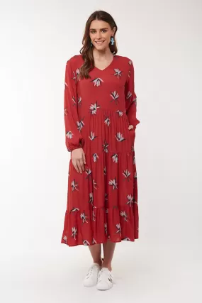 Native Flora Rust Floral LS Dress